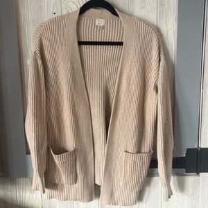 Oversized Open Front Ribbed Cardigan Cream Size XS